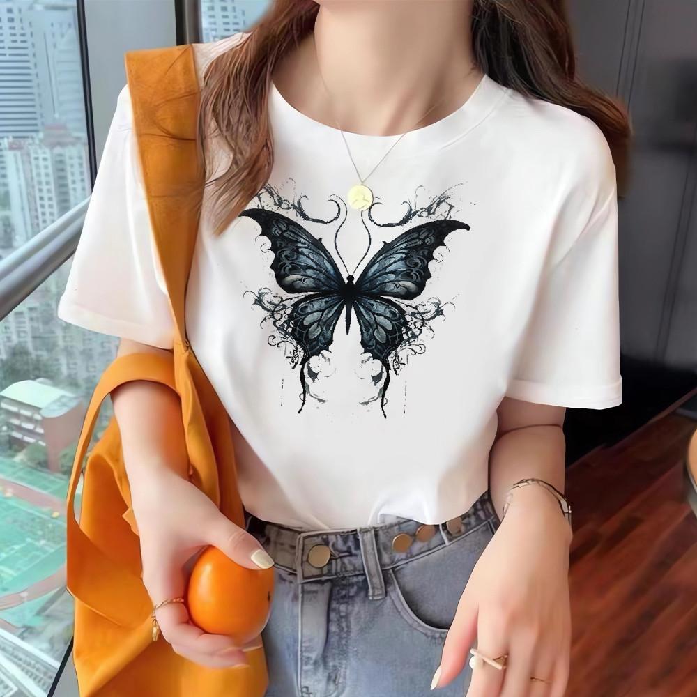 Printed 3D butterfly print women's round neck short sleeved T-shirt casual fashion top