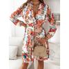 Rochii noi de vară cu mânecă lungă, cu imprimeu floral, vintage, pentru femei, cu nasturi în față, cu șiret în talie, tip cămașă largă, modă feminină, casual, linie A, rochie de damă 26201