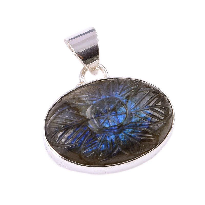 Natural Labradorite Gemstone Handmade 925 Solid Sterling Silver Pendant 1" m2R90