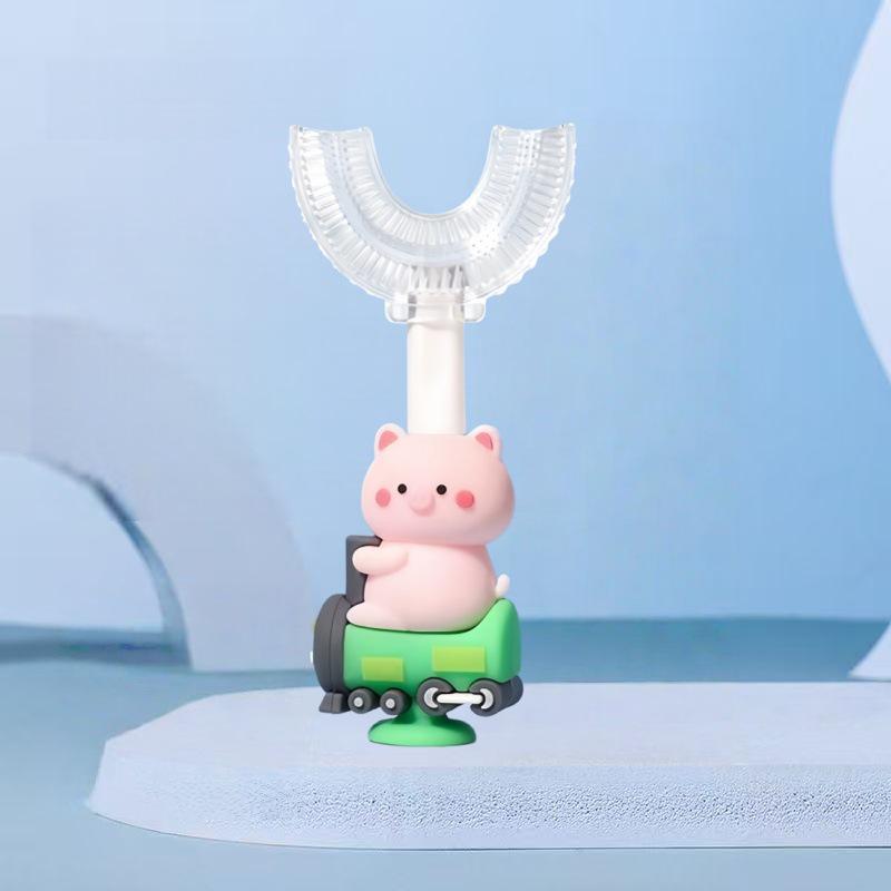 Children's U-Shaped Soft Bristle Toothbrush: Silicone Brush Head with Cartoon Handle for Ages 1-12