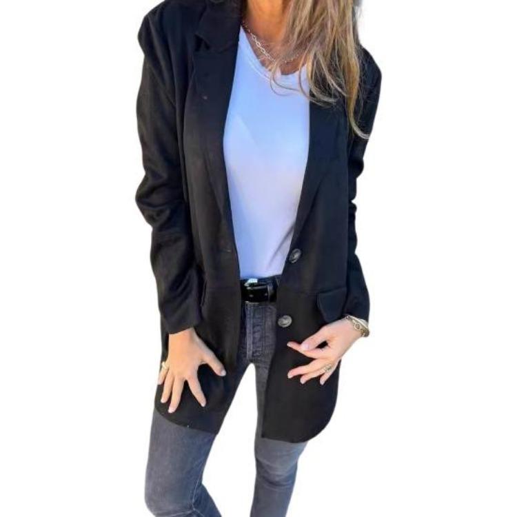 Warm Lady Winter Coat Mid Length Single Breasted Turn Down Collar Long Sleeves Pure Color Fake Pocket Outerwear Jacket Overcoat