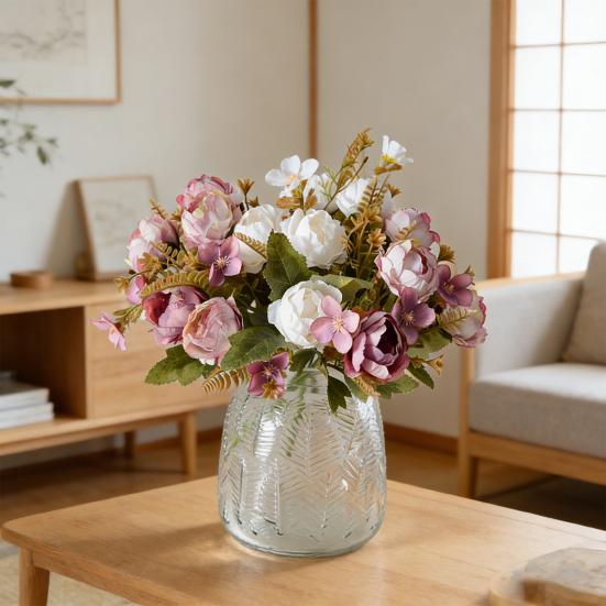 Mixed Artificial Flowers Bouquet Fake Peony Rose Hydrangea Flower for Vase Faux Silk