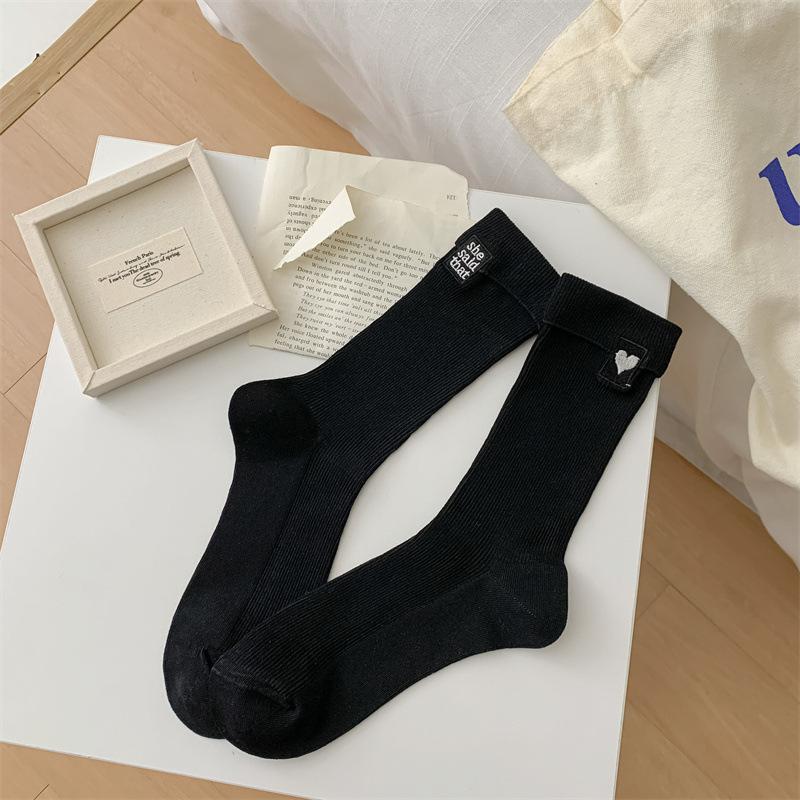 

Ladies Spring New AB Love Letter Embroidered Simple Cotton Socks 1 pair чорний