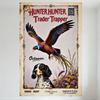 Vintage Hunter Trapper Pheasant & English Setter Metal Sign with Weathered Aged Look, October Cursive Text, for Hunting Decor 8x