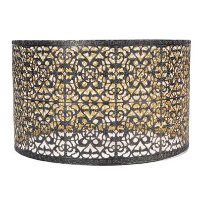 Pantalla de metal E14 E27 de hierro ahuecado, moderna, decorativa, cilíndrica, para lámpara de mesa, pared, techo, color negro y dorado.
