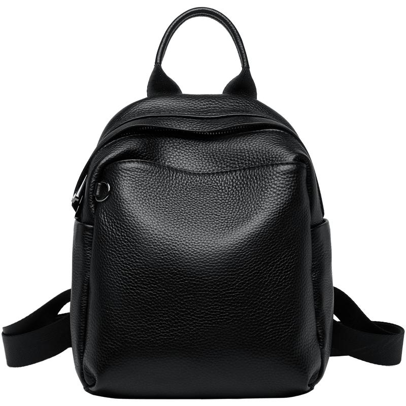 Rucsacuri din piele naturală pentru femei, piele moale neagră, geantă funcțională pentru student, ediție limitată, culoare solidă, autentic