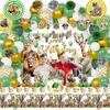 Mpanwen Safari Jungle Birthday Party Decorations, 125 Pcs Safari Zoo Animal Theme Party Supplies for Baby Boys - Backdrop, Cupcake Toppers, Palm