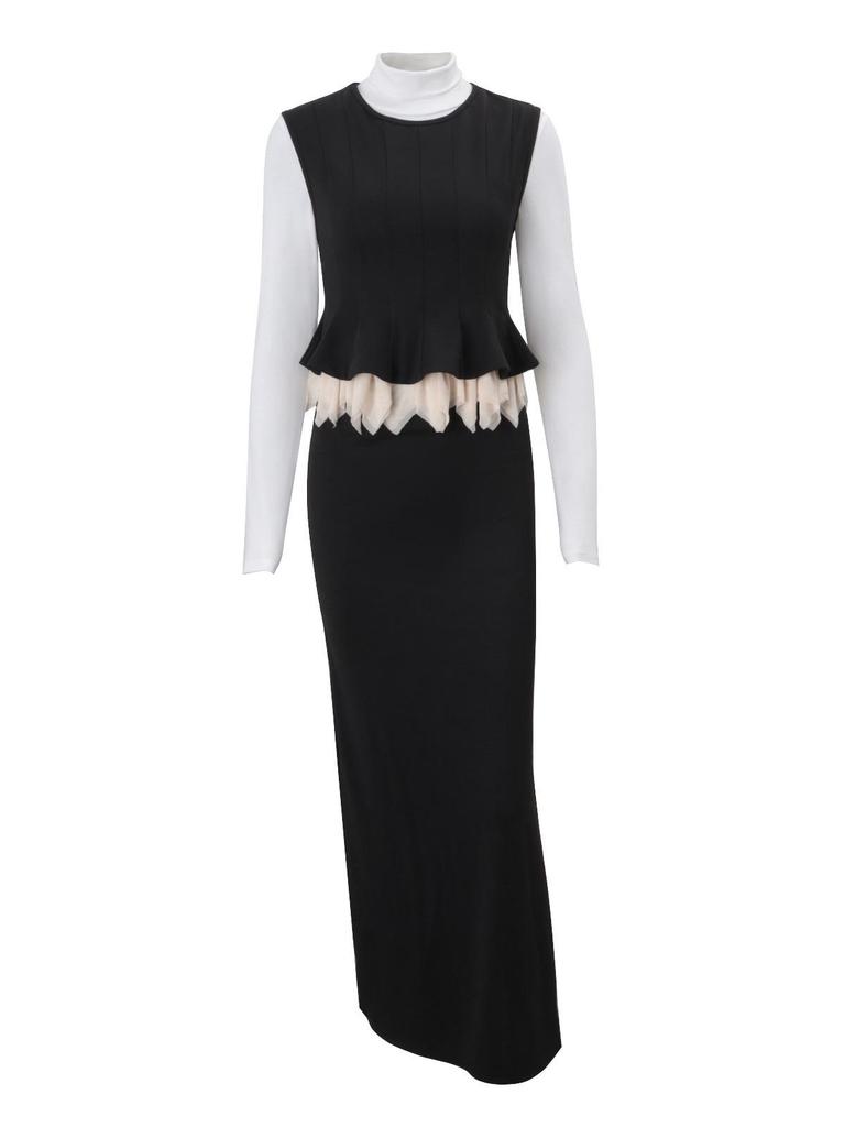 Jennie Kim Ji-soo Inspired Ruffled Sleeveless Top & Waist-Cinching Long Skirt Suit