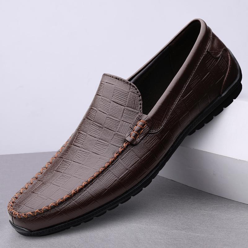 Fashion Luxury Brand Mens Comfortable Cowhide Soft Soled Bean Shoes Fashionable Outdoor Men Breathable and Non Slip Casual Driving Shoes