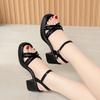 7cm All Match Fashion Thick Bottom Platform Sandals Soft Leather Heeled Shoes 2025 Summer Med Block Heels Sandals for Office Mom