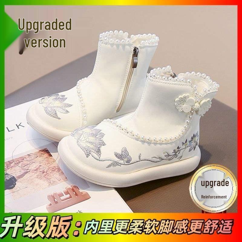 Winter 2025 Meisjes Hanfu Laarzen: Nieuwe Chinese Stijl Fleece Sneeuwschoenen