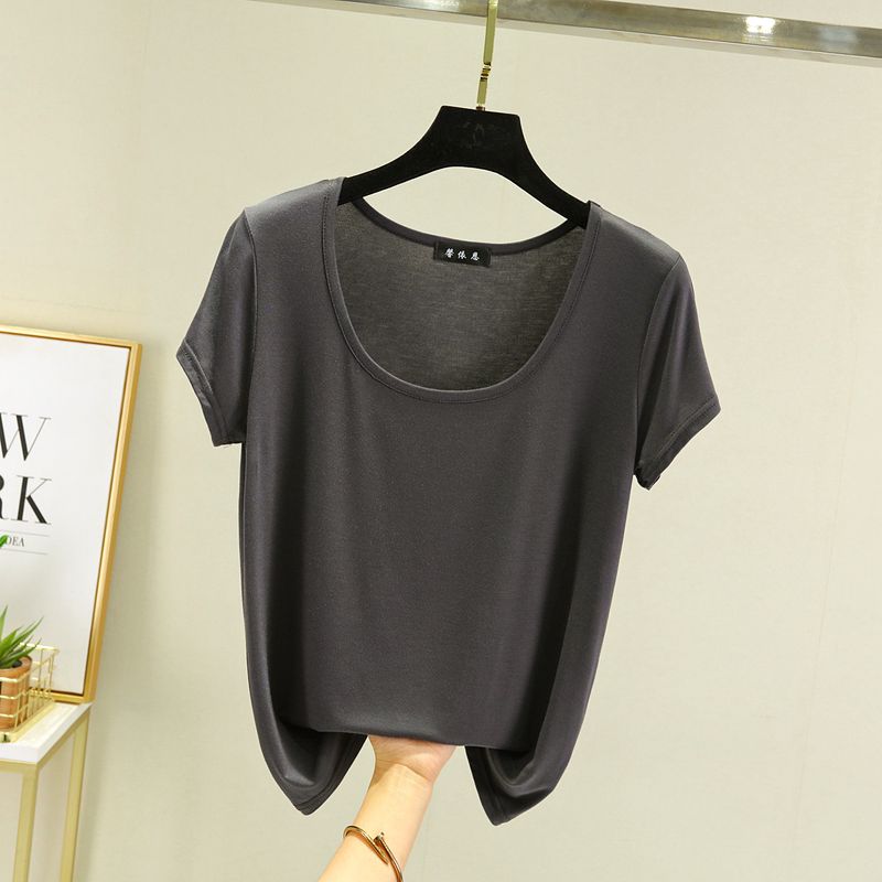 

2025 Summer Modal Short-Sleeved Bottoming Shirt Women s Pure Cotton Pure Color Loose T-shirt Casual All-Matching T-shirt Top Clothes Iron Gray XL (60.00 kg-70.00 kg recommended