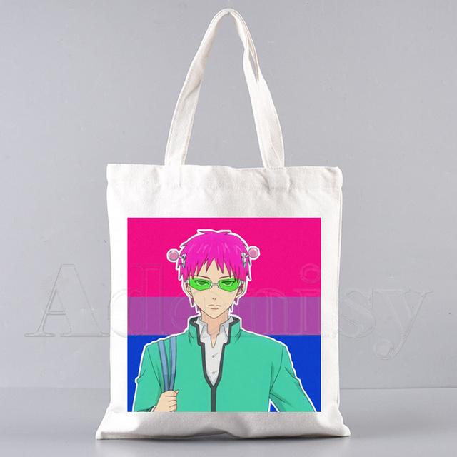 Saiki K Сумки для покупок Сумка для покупок Большая сумка через плечо Холщовые сумки Большая вместительная сумка для колледжа 2426cm 637₽