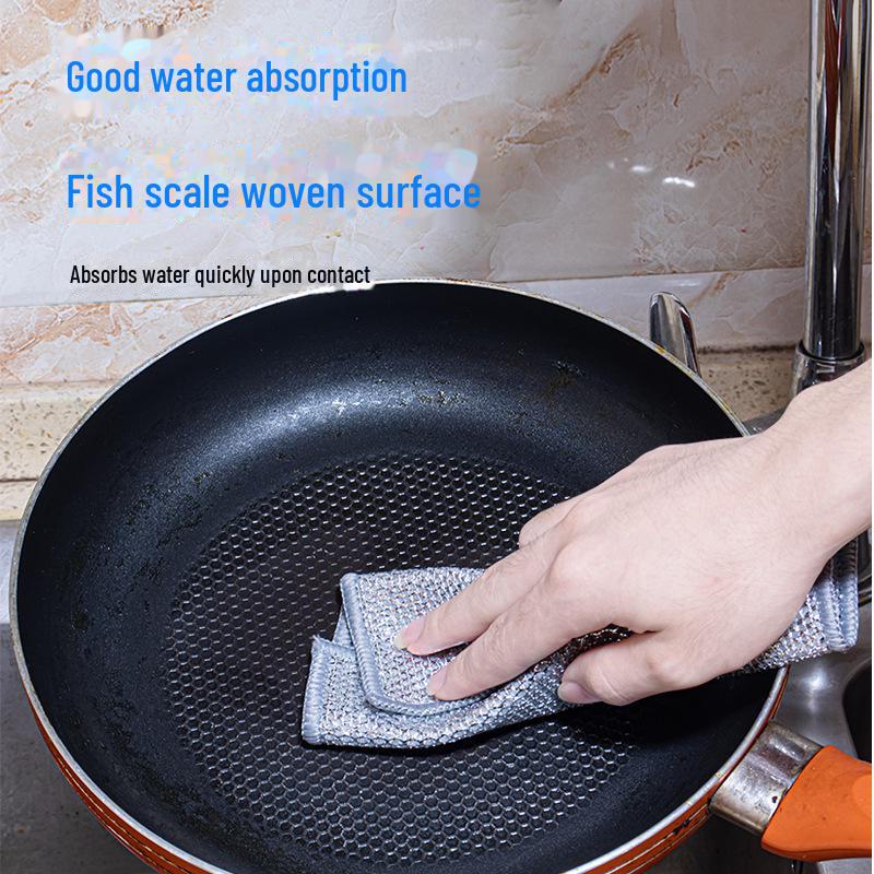 Silver Wire Kitchen Mesh Rag: Scratch-Free, No Hair Loss or Pilling for Dish Cleaning.