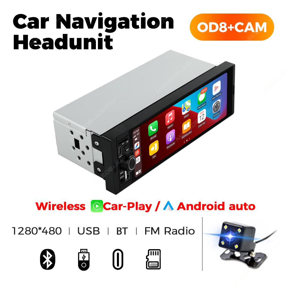 OD8 6.86" 1280*480 1 Din MP5 Player Car Radio Wireless Carplay Android Auto Multimedia Player 1Din FM Auto Radio Stereo