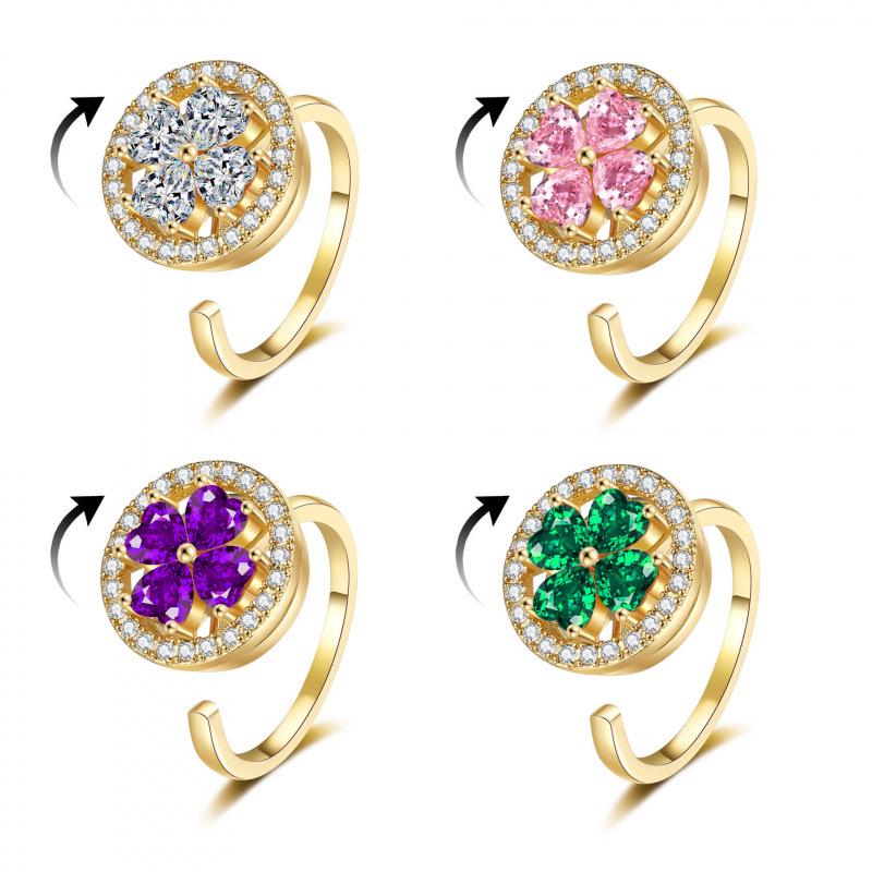 Adjustable Lucky Clover Rotating Ring for Anxiety Relief – Open Style Finger Ring