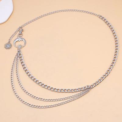 1Pc Women Waist Chain Belt For Dress Skirt Belts With Moon Star Waistbands Gold Silver Ladies Clothing Chain Accessories
