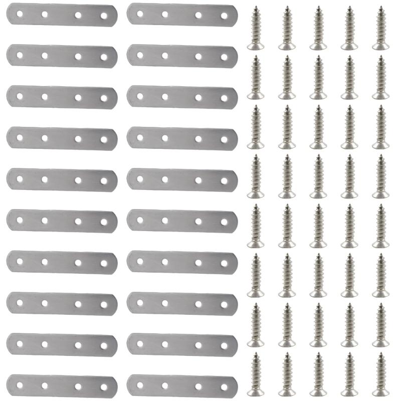 20pcs Flat Straight Brace Brackets Sturdy Stainless Steel Mending Plates Home Accessory for Wood Furniture Daily Use