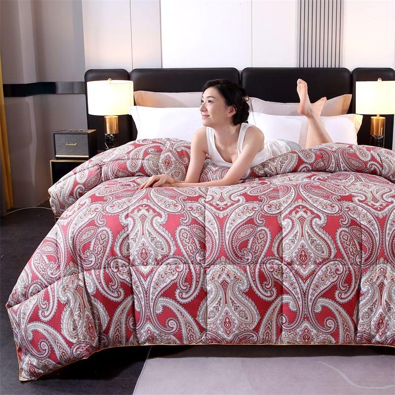 New 95 Printed El Down Quilt White Goose Down Winter Quilt, Easy Temperature Locking Comforter Thickened Warm Blanket