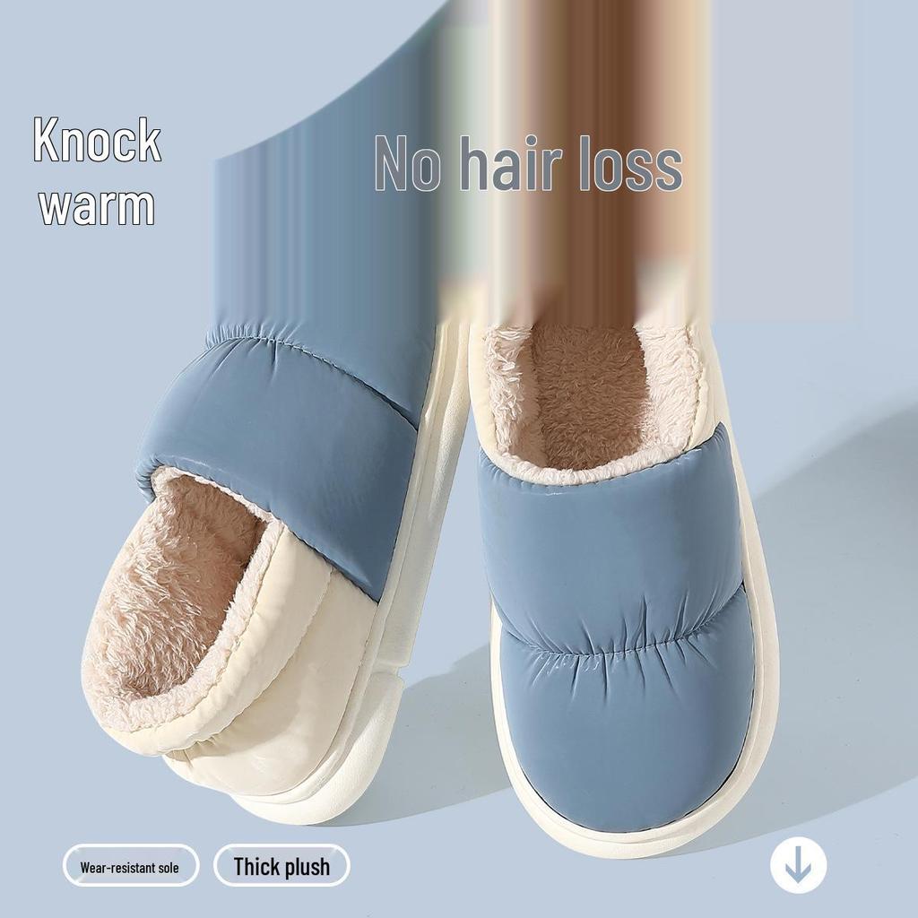 Winter Women's and Men's Indoor Waterproof Velvet-Lined Cotton Slippers with Thick Soles and Heels