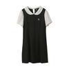 Large Size Women's Clothing Long and Short Contrasting Color Dress, Summer New Waist and Thin Small Black Dress 252498