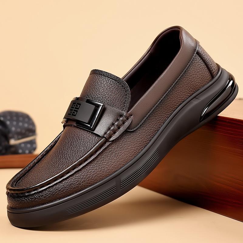 

Men s Leather Loafers Metal Buckle Slip-on Air Cushion Sole Casual Shoes 38 коричневый