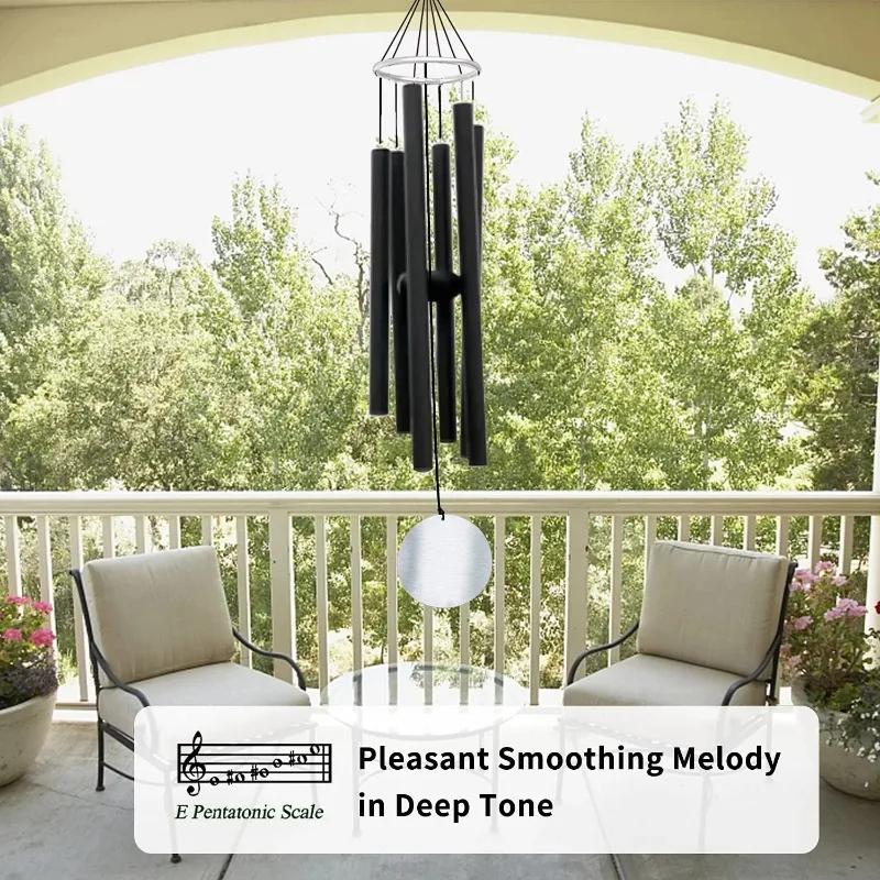 Wind Chimes Outdoor Deep Tone, 36-inch Large Wind Chimes,Memorial Wind Chimes with 6 Aluminum Tubes Sympathy for Mom Dad,Black