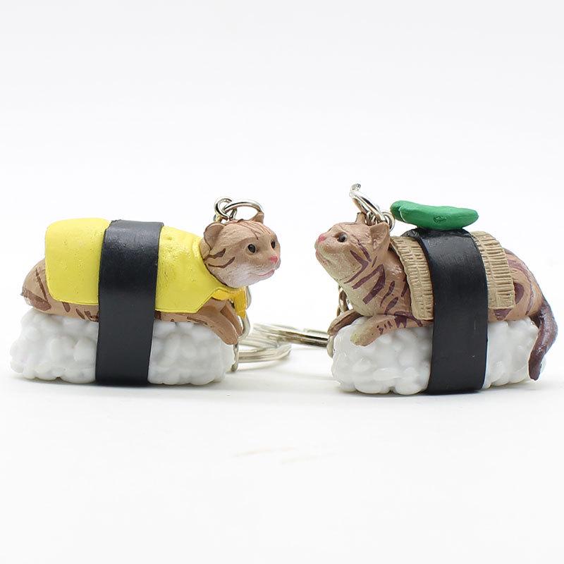 Cartoon Sushi Cat Keychain - Cute Kitten Pendant for Bags and Cars