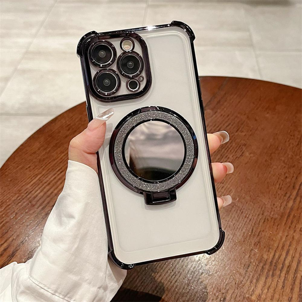 Επιμεταλλωμένος Καθρέφτης Θήκη Στήριγμα Μαλακή Σιλικόνη Τέσσερις Γωνίες Αερόσακος Αντικραδασμική Προστατευτική Θήκη για Samsung Xiaomi Poco Redmi