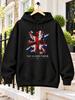 Unisex British Union Jack Hoodie with Rampant Heraldic Lion & Crown Detail - Layered Flag Hooded, Machine Washable Casual Wear Suitable for Seasons, H
