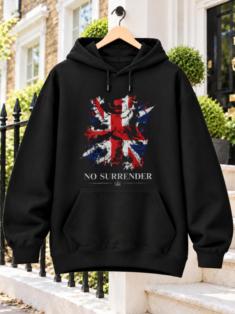 Unisex British Union Jack Hoodie with Rampant Heraldic Lion & Crown Detail - Layered Flag Hooded, Machine Washable Casual Wear Suitable for Seasons, H