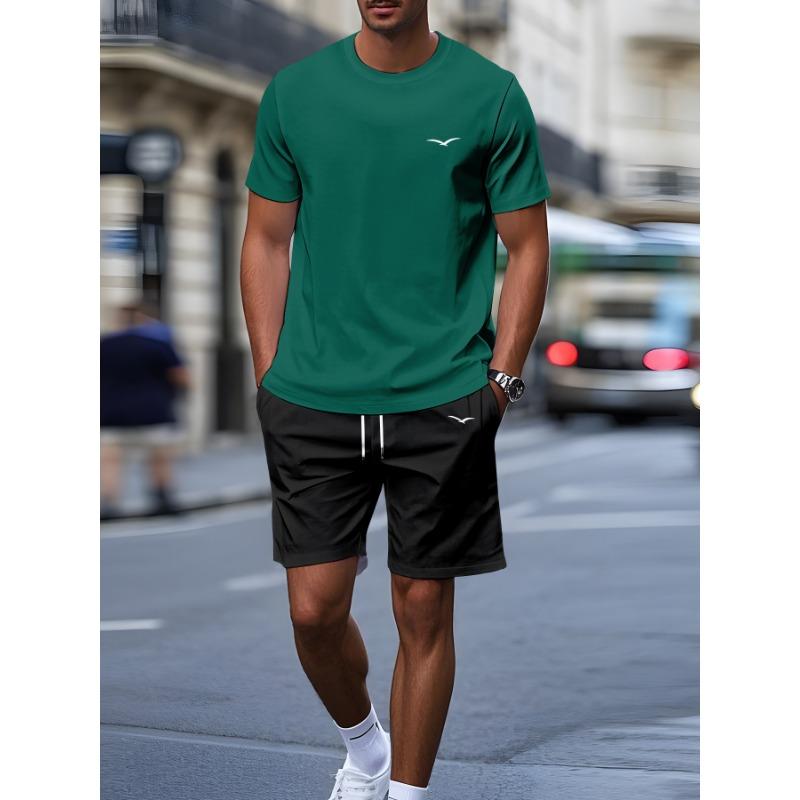 2026 New Summer Men's Patchwork Print Short-Sleeve Shirt and Shorts Set