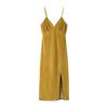 Damen Sommer Neu Europäischer und Amerikanischer Stil Sexy V-Ausschnitt Neckholder Saum Schlitz Kleid Samt Trägerrock