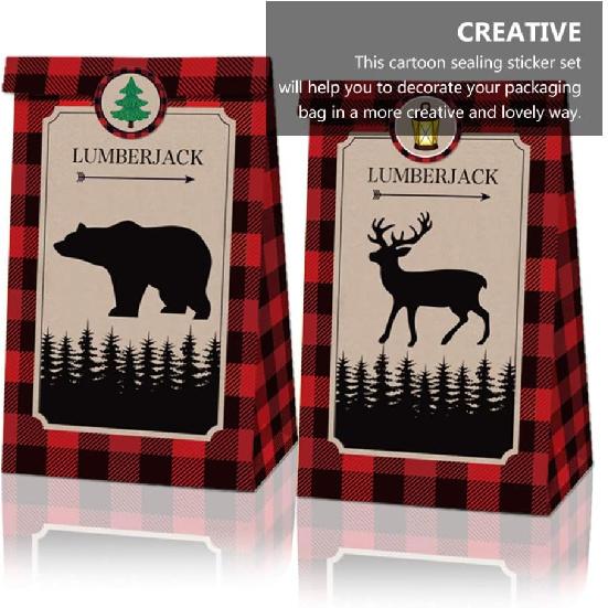 180 Pcs Lumberjack Plaid Bear Theme Sticker Round Adhesive Sealing Stickers Packaging Decals Adhesive Supplies 20 Sheets Decorative Sticker