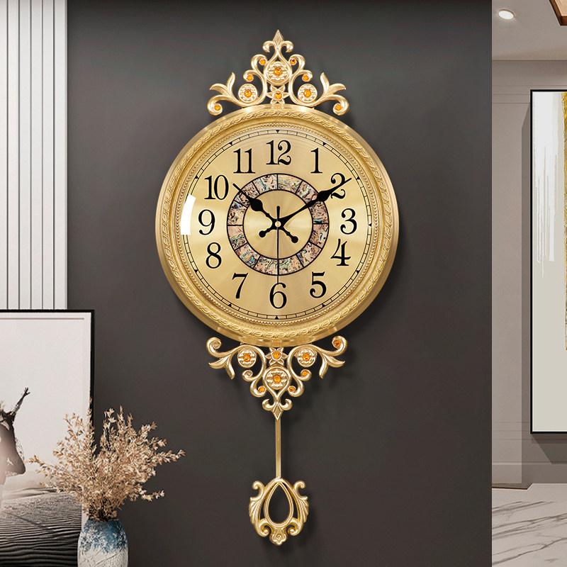Brass Wall Clock Living Room Fashion Light Luxury Wall Watch Luxury Bedroom Silent Swing Clocks Entrance Decoration Ornaments