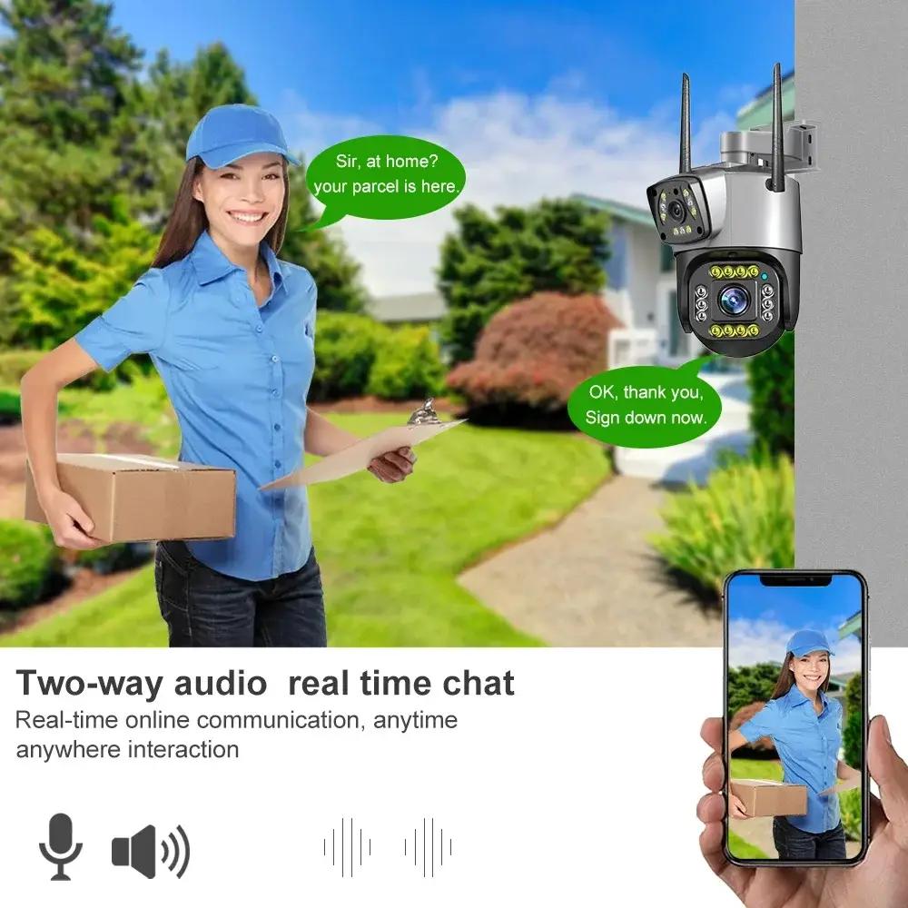 New 8MP 4K Dual Screen Camara 4G/WiFi IP Camera Monitor Smart Home Outdoor Waterproof PTZ CCTV Camera V380 Pro Security Protection