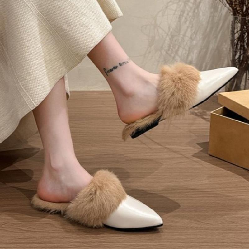 Winter Neue Baotou Hausschuhe Damenmode Spitze Plus Fleece zum Hineinschlüpfen Weiche Sohlen Rutschfest Bequeme Hausschuhe