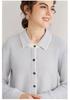 Women's Pure Cashmere Stripe Knit Polo Collar Cardigan Sweater - Autumn/Winter Long Sleeve