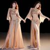 Women Belly Dance Costume Set Sequined Off Shoulder Long Sleeve Top Chiffon Split Skirt Oriental Dance Practice Outfit