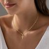 Eco-friendly Brass Cross Necklace - 18K Gold Water Wave Chain with Zircon Accents