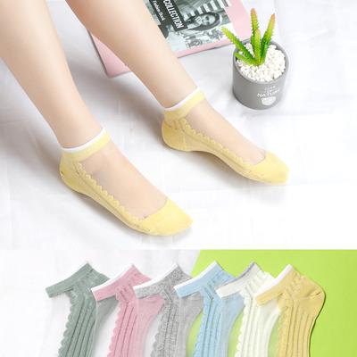 5 Pairs of Women's Summer Thin Sports Breathable Shallow Mouth Glass Silk Boat Socks