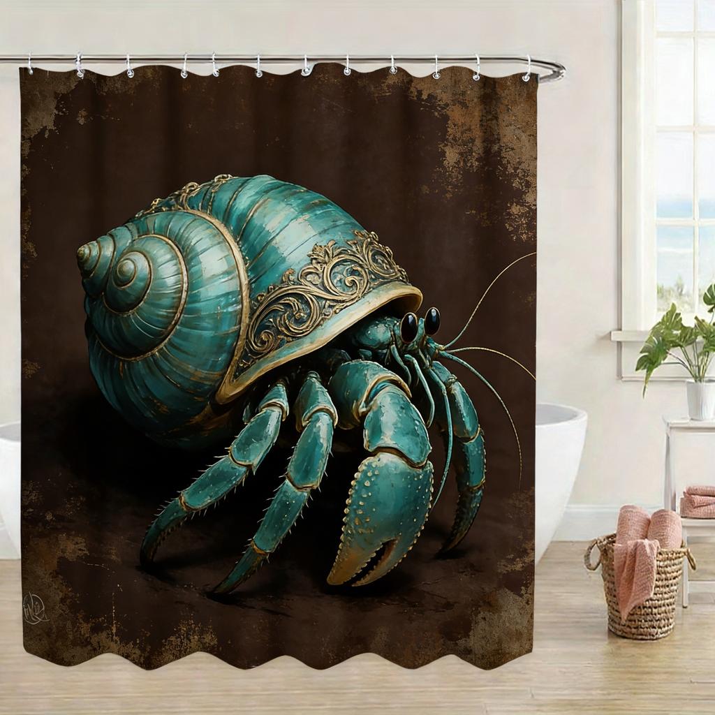 Ornate Gold Patterned Sea Turtle Underwater Waterproof Shower Curtain