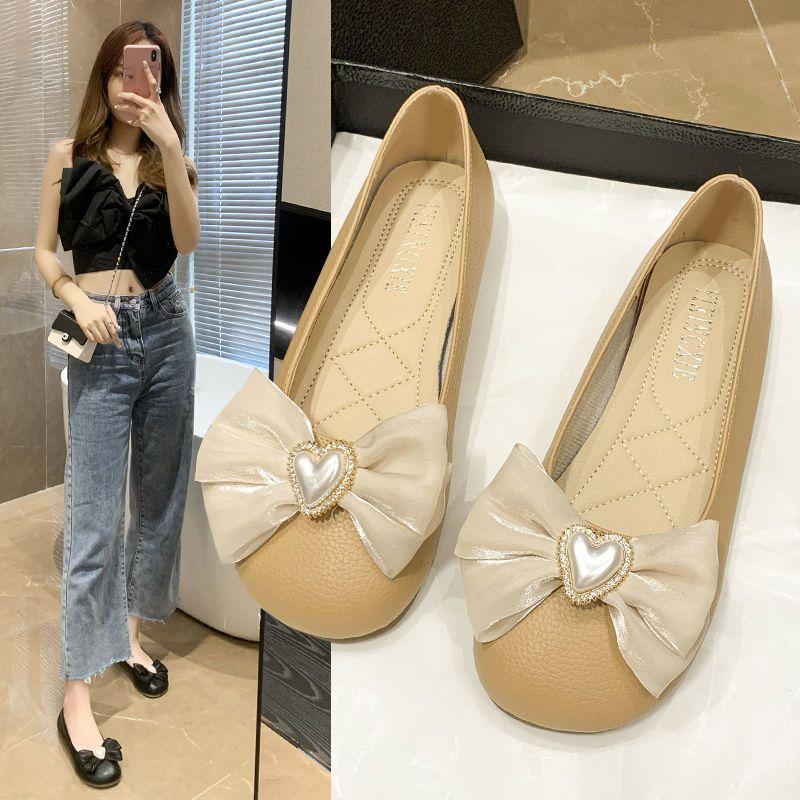 

Туфли для женщин 2024 года, бриллианты, стразы, кавайные, женская летняя обувь со стразами, милый круглый носок, низкий каблук, элегантный бант, нескользящая 40