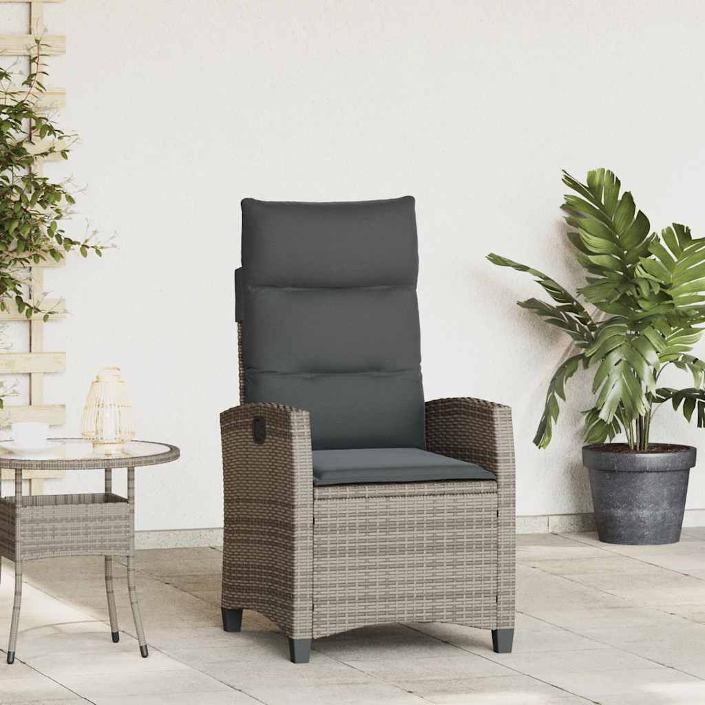 Relax Garden Chair with Side Table Adjustable Grey Poly Rattan