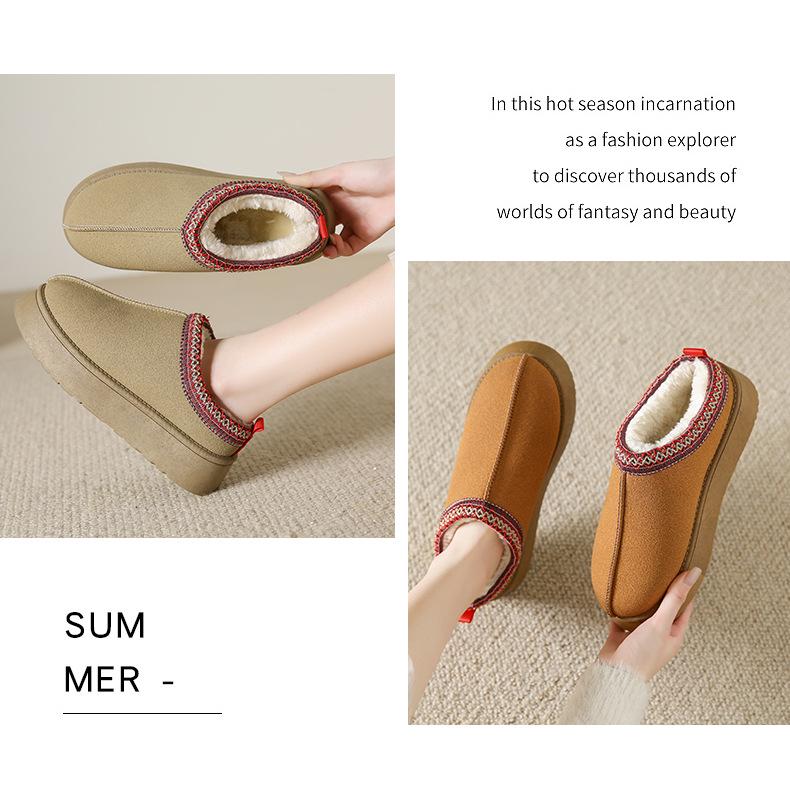 2023 Winter New Women's Ethnic Velvet-Lined Snow Boots with Thick Soles, Retro Half-Slippers, Casual Cotton Style