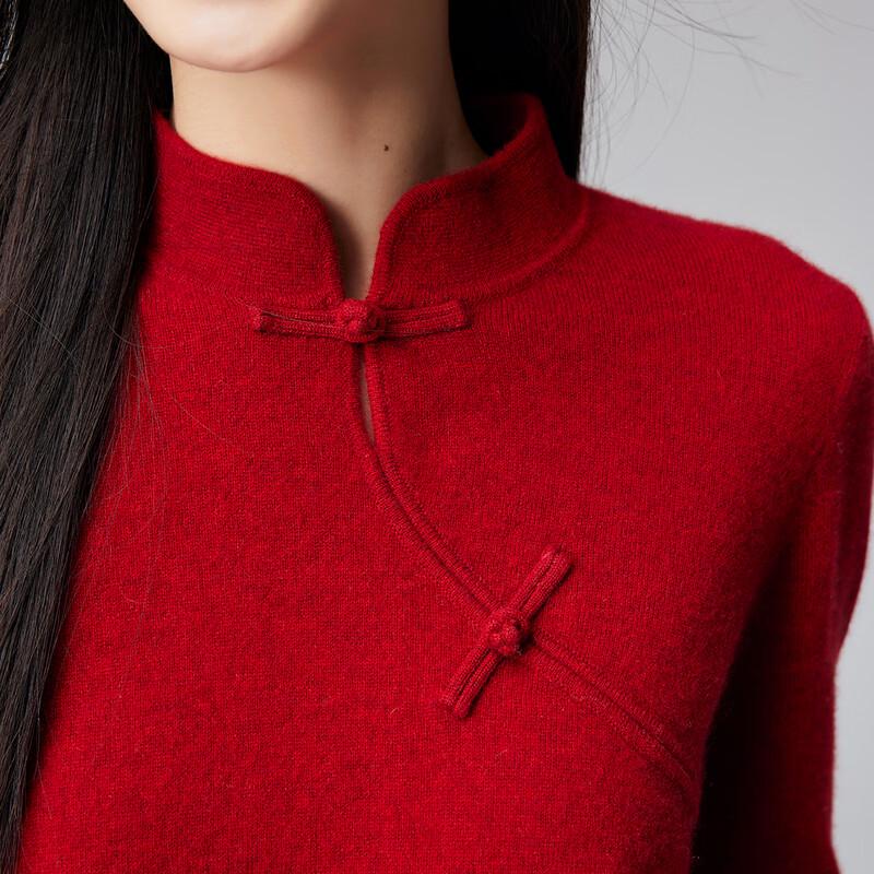Paruo Women's New Chinese Style Cashmere Stand Collar Sweater