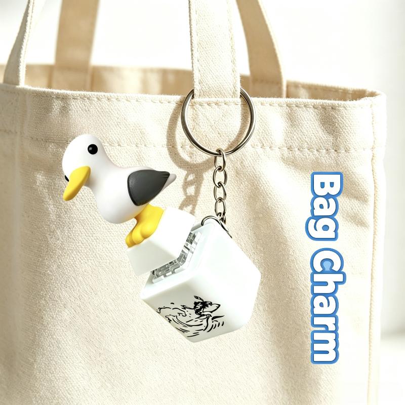 Cute Seagull Keyboard Fidget Toys Keychain Finger Button Clicker Decompression Toys With Sound Lights Rechargeable Ornament