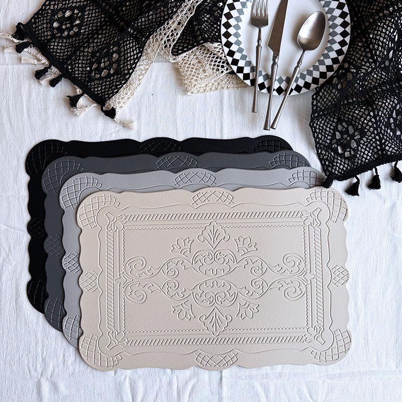 Imitation Leather Totem Dining Placemat Oil-Proof Waterproof Place Mat Retro Relief Table Mat for Kitchen Table Coffee Pad