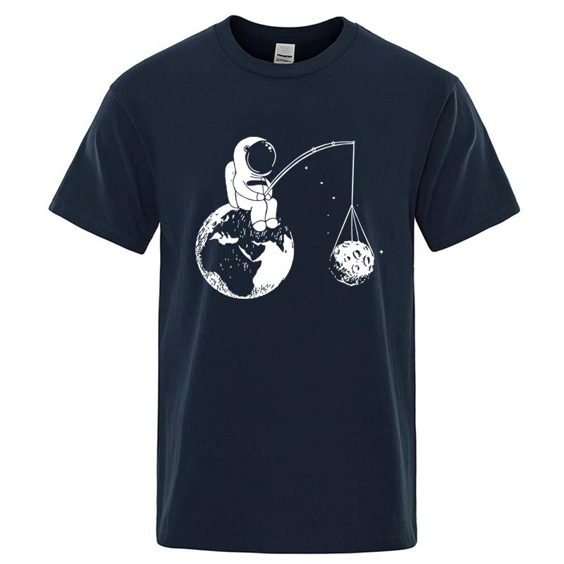 Summer Unisexs Highquality 100 Pure Cotton Fun Astronaut Print Loose Round Neck Short Sleeved Cool Casual Breathable Tshirt