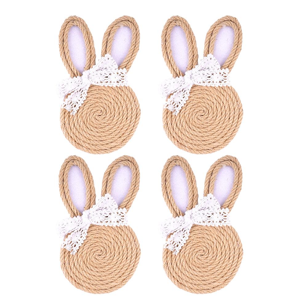 4Pcs Jute Rope Rabbit Coasters Table Mat Pad Cloth Cup Doily Tea Dining Coaster Mug Tablecloth Placemat Kitchen Easter Decor